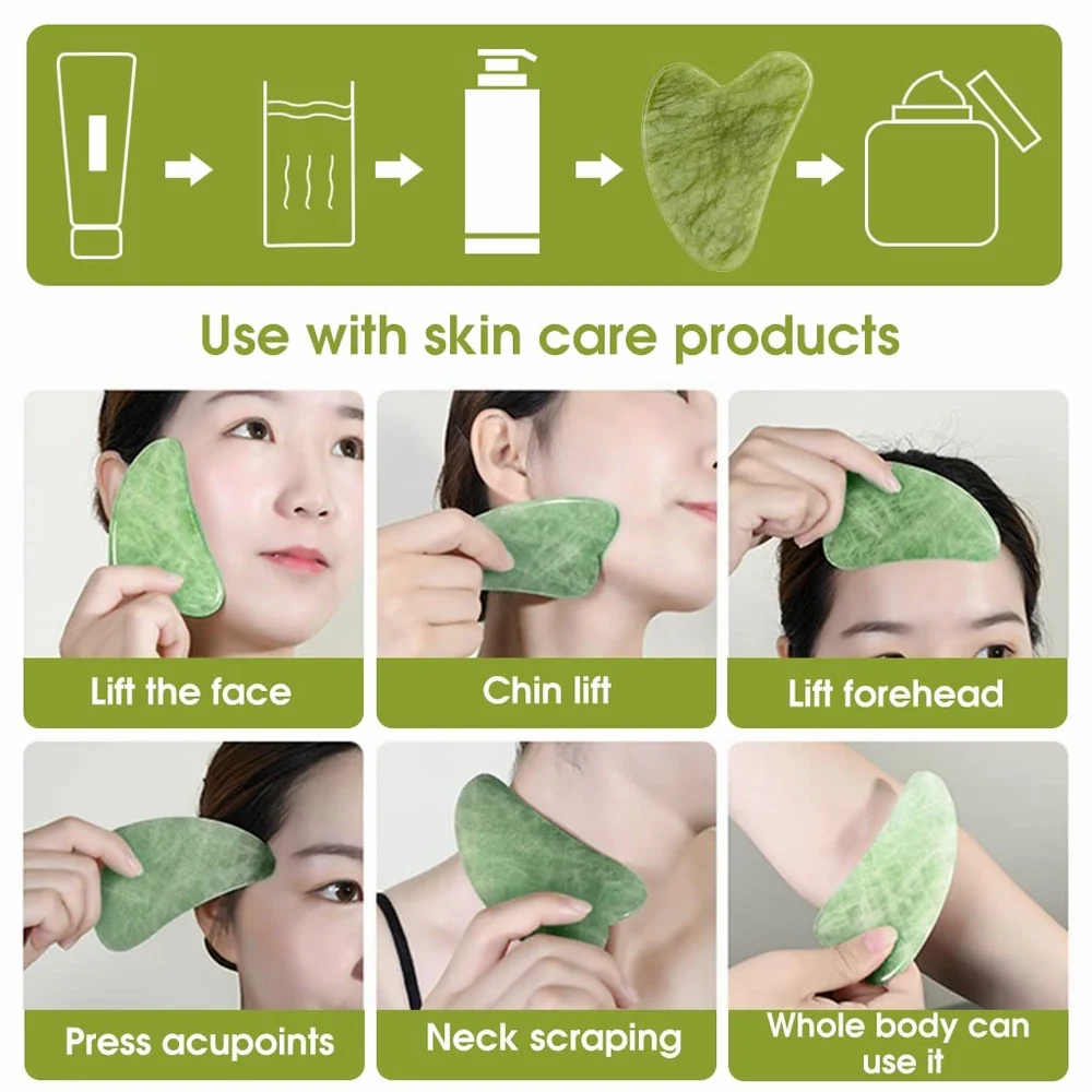 Jade Roller and Gua Sha Set Face Massager 100percent Natural Puffiness Facial massager B0FL2JCRCY