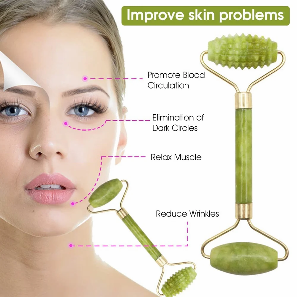 Jade Roller and Gua Sha Set Face Massager 100percent Natural Puffiness Facial massager B0FL2JCRCY